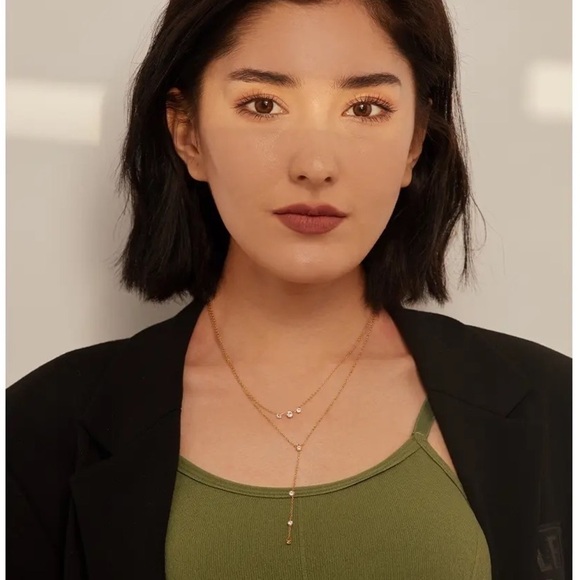 18K Gold Plated Cubic Zirconia Layered Long Pendant Necklace - Picture 7 of 9